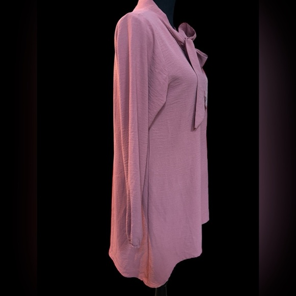 GULINS PINK TUNIC BLOUSE / MINI DRESS FORMAL HIGH LOW TIE SASH BOW DRESSY SZ M - Picture 2 of 9